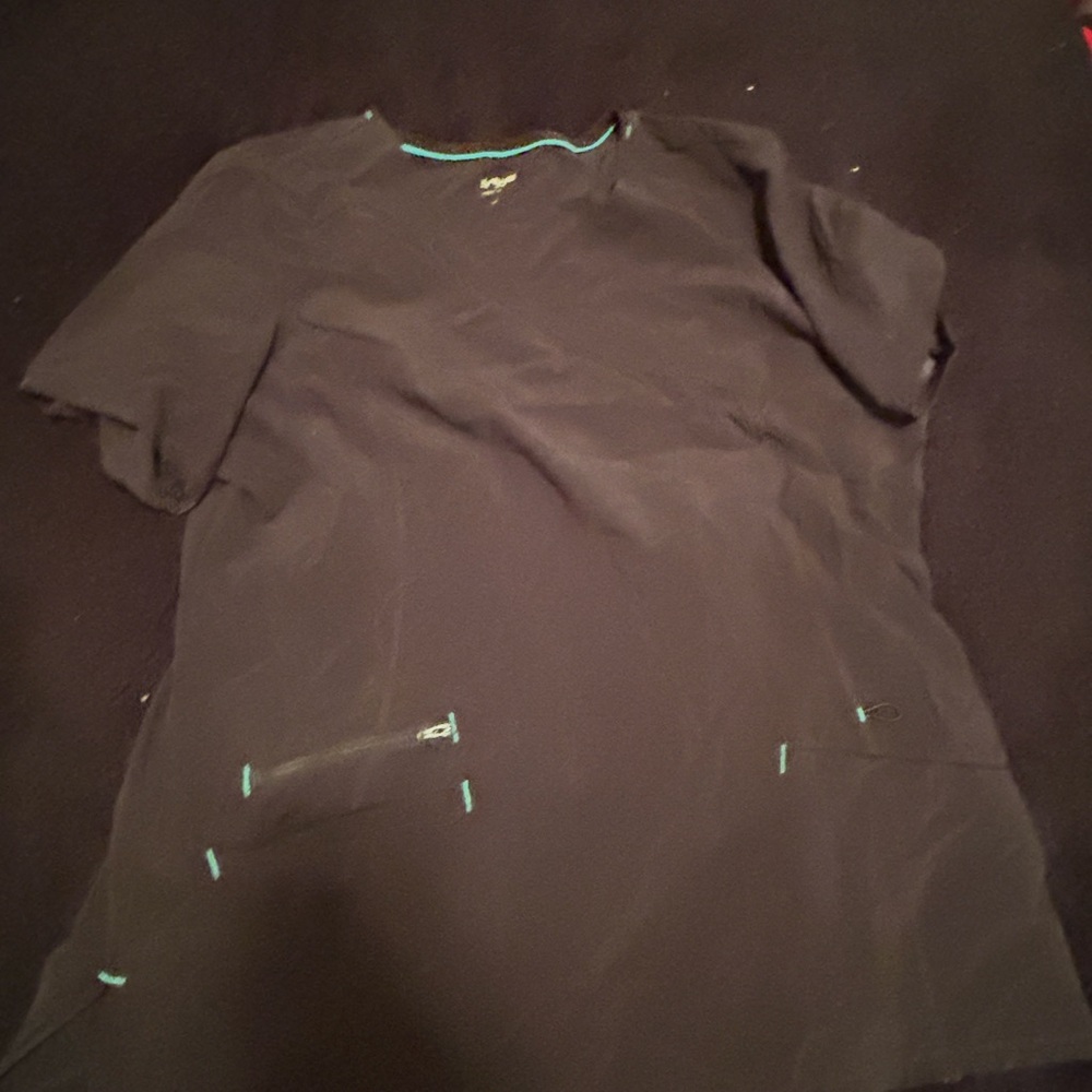 Black Scrub Top with Teal Accents